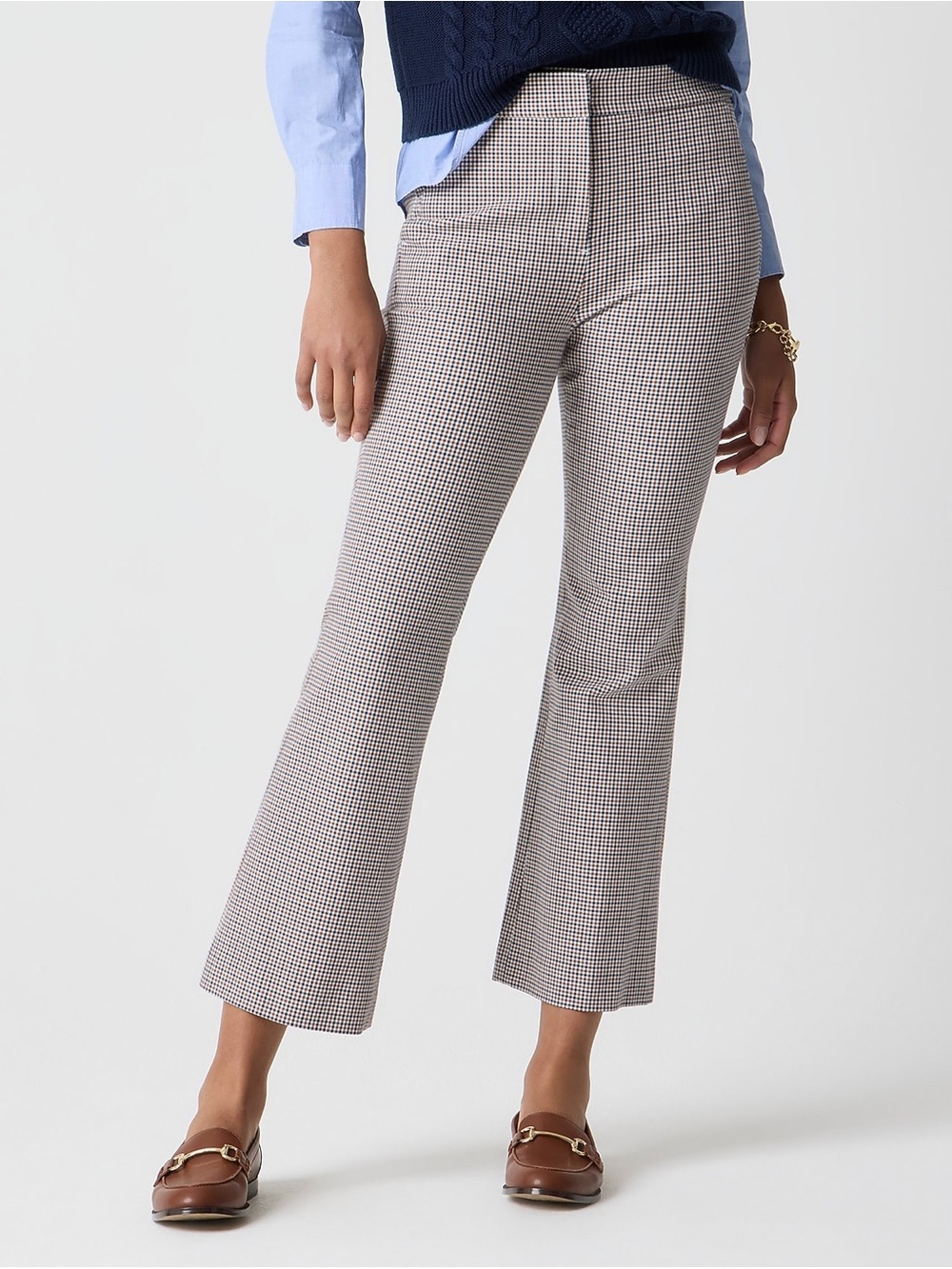 J.Crew Kelsey Kickout Flare Crop Pant Brown Navy Houndstooth Check Sz 4